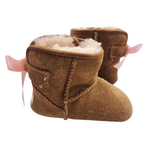 UGG Baby Girl Winter Booties Jesse Pink Bow II Size 2/3 Brown Suede 6-12 Months - Picture 5 of 9